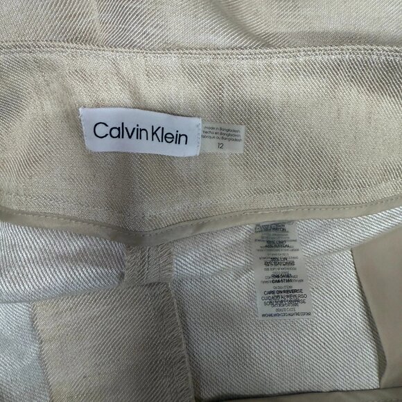 Calvin Klein Whitney Linen Wide Leg Pants Womens 12 Beige Cottage Core Coastal - Picture 14 of 16